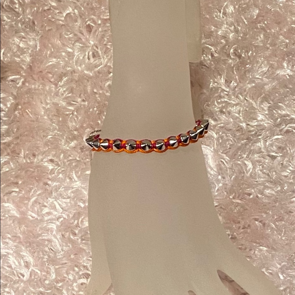 Adjustable Chinese Knot Closure Red and Orange Silk Bracelet with Spikes